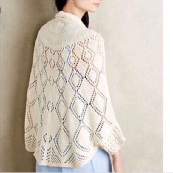 Anthropologie Angel of The North Cream Sweater Cardigan Diamond Print - Picture 2 of 10